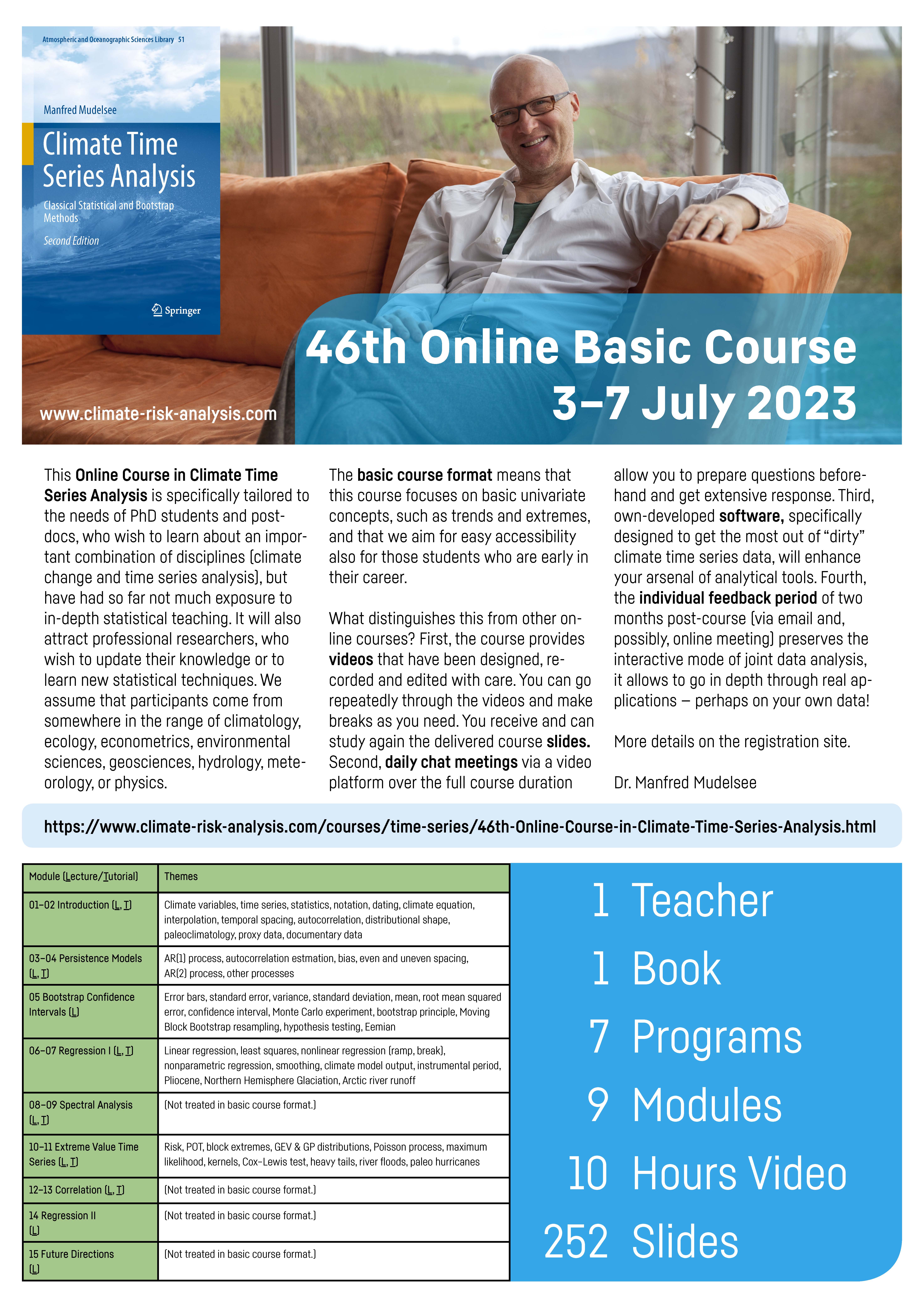 Flyer - 46th Basic Online course in Climate Time Series Analysis