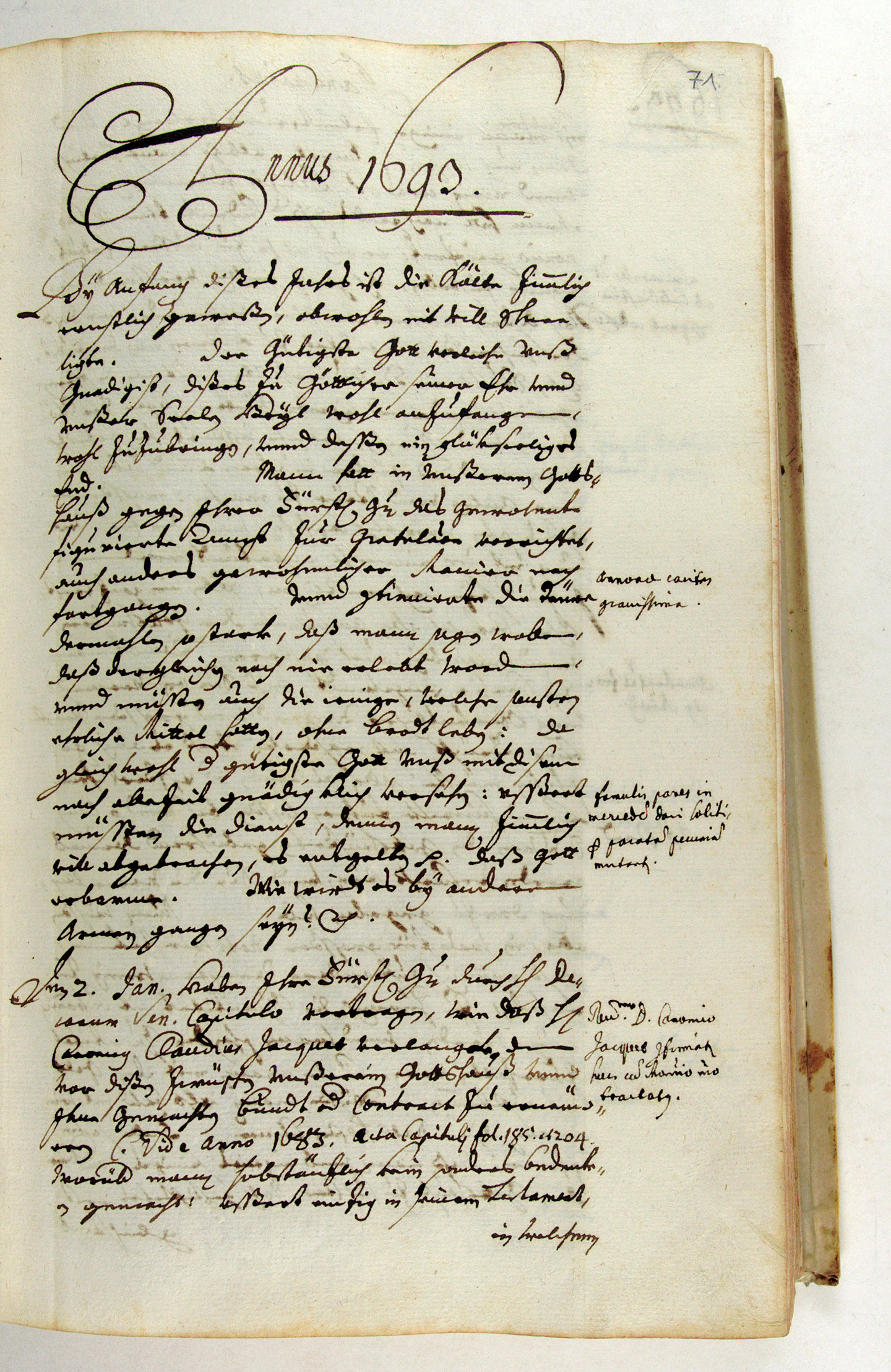 Fig. 3: Page from a weather diary from a monk in Einsiedeln, Switzerland, written at the end of the 17th century [http://creativecommons.org/licenses/by-nc-sa/2.5/ch/]. Credit: Diarium P. Josef Dietrich, Bd. 8 (1692-1694) (KAE, A.HB.8, S. 71) http://www.klosterarchiv.ch/e-archiv_archivalien.php