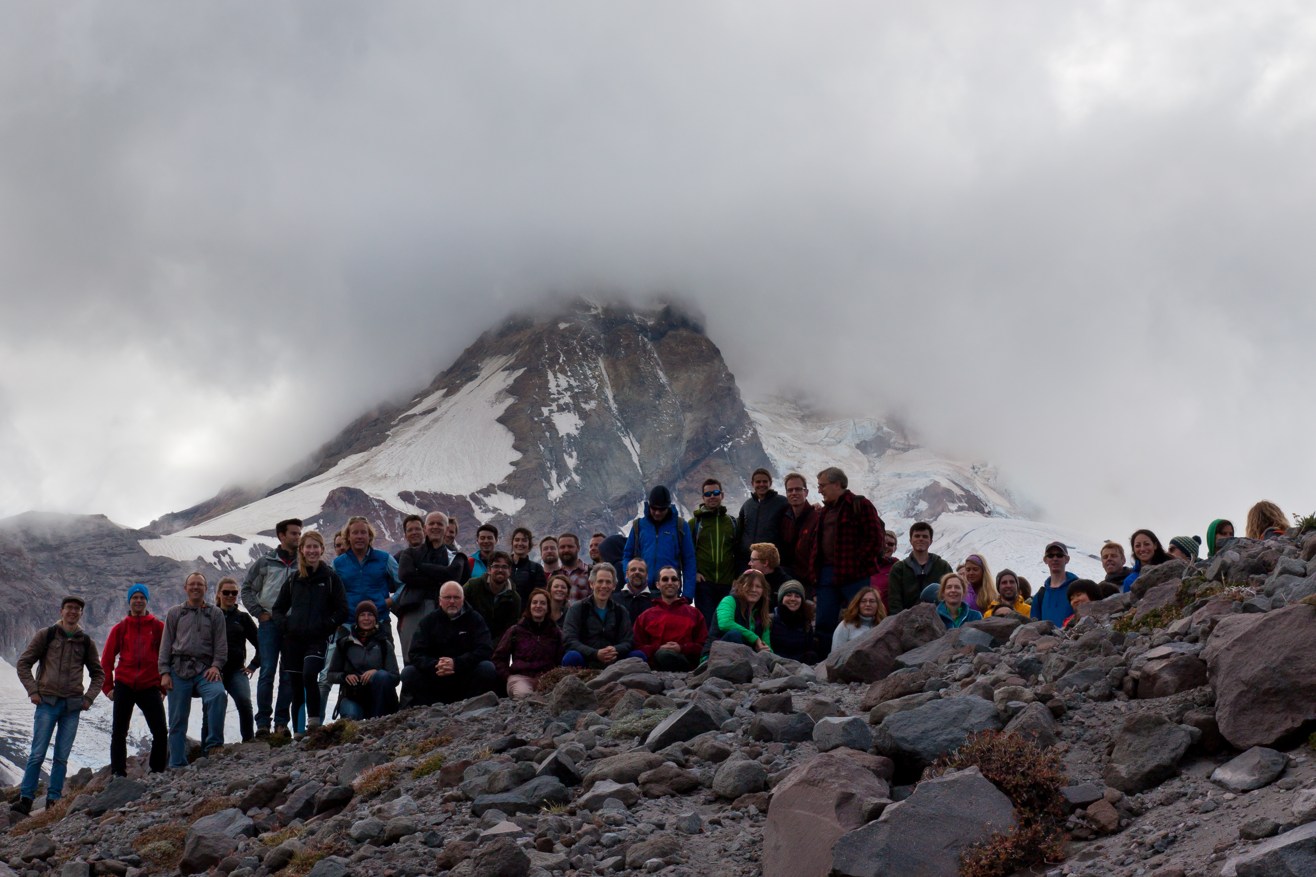 Group members brave the cold on Eliot Glacier little ice age moraine. Credit: Paul Walczak.