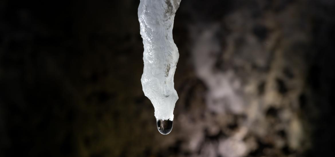 Makkaroni Stalactite or speleothem hanging from the ceiling
