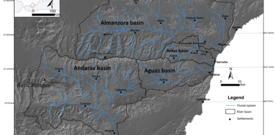 Fig. 1. Map of the study area featuring the Almanzora, Antas, Aguas and Andarax rivers and the main population centers in the province of Almeria.